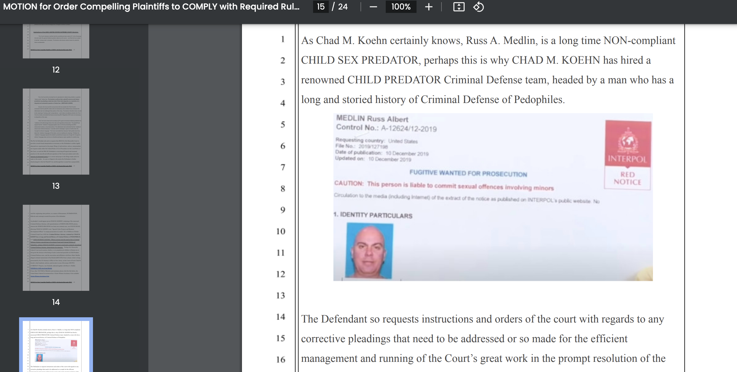 Russ Medlin interpol notice Chad Koehn