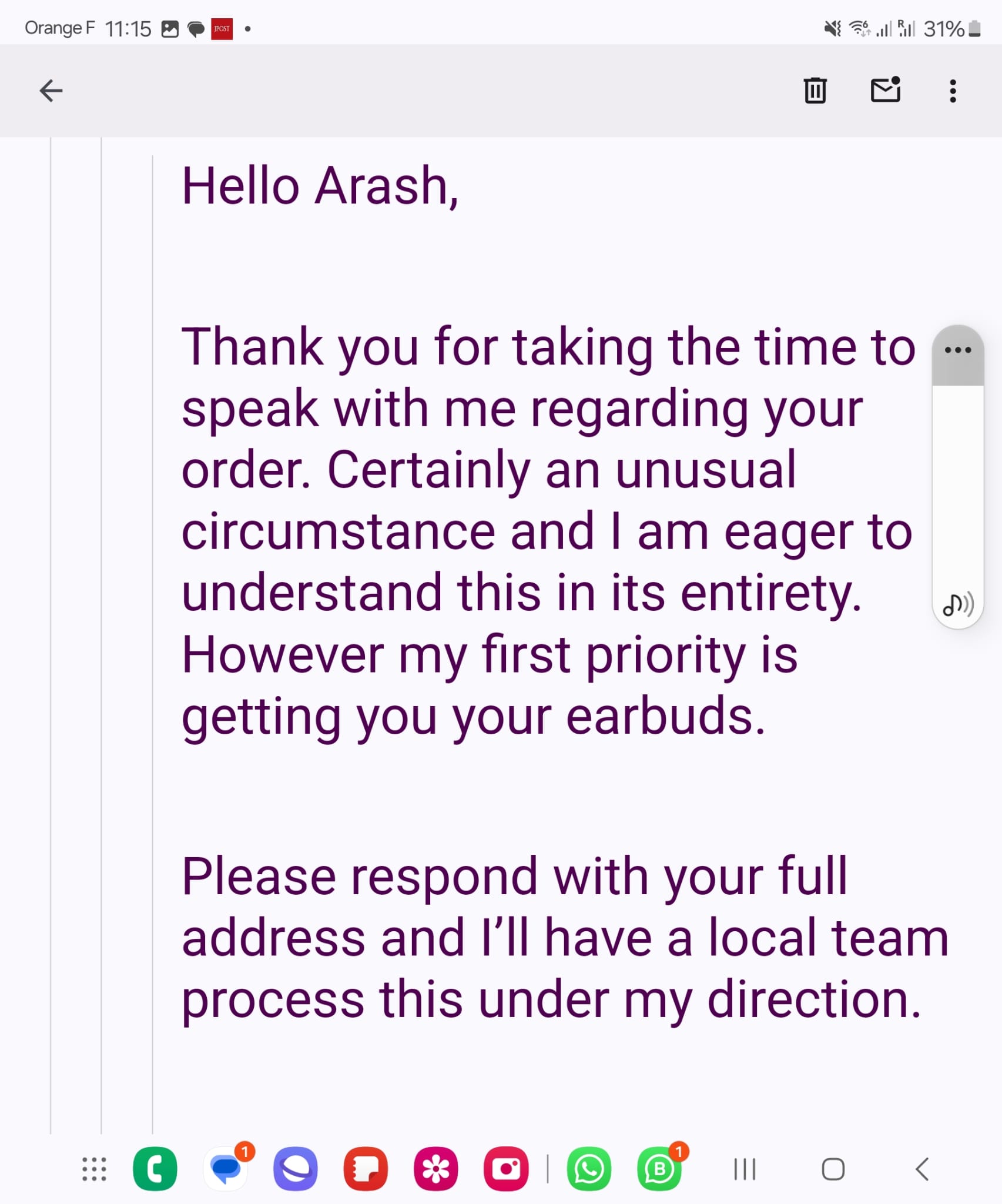 Email from Bose