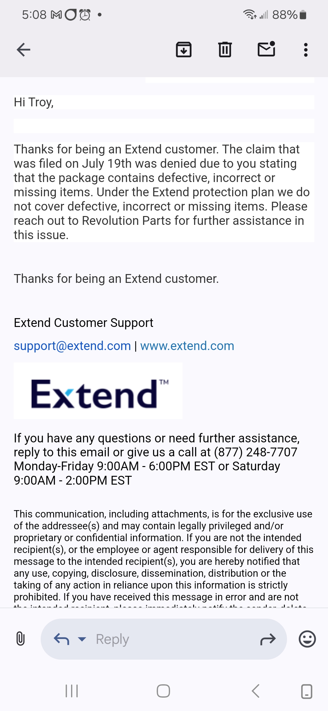 Denied warranty through extend