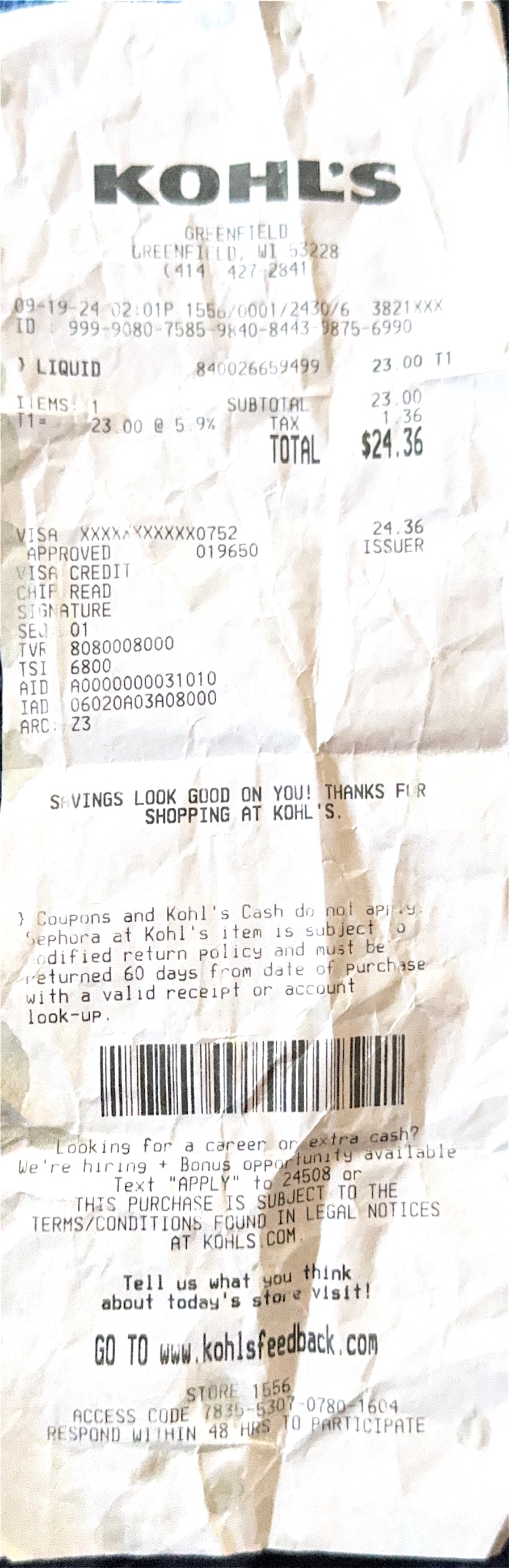 Kohl's ADA Violation and Harassment by Kohl’s Manager at Greenfield, WI Store Greenfield Wisconsin