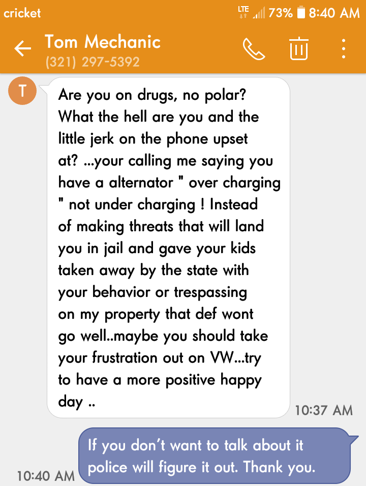 message he sent me after asking for an explanation