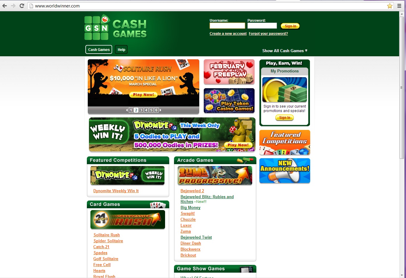 Worldwinner web site screenshot