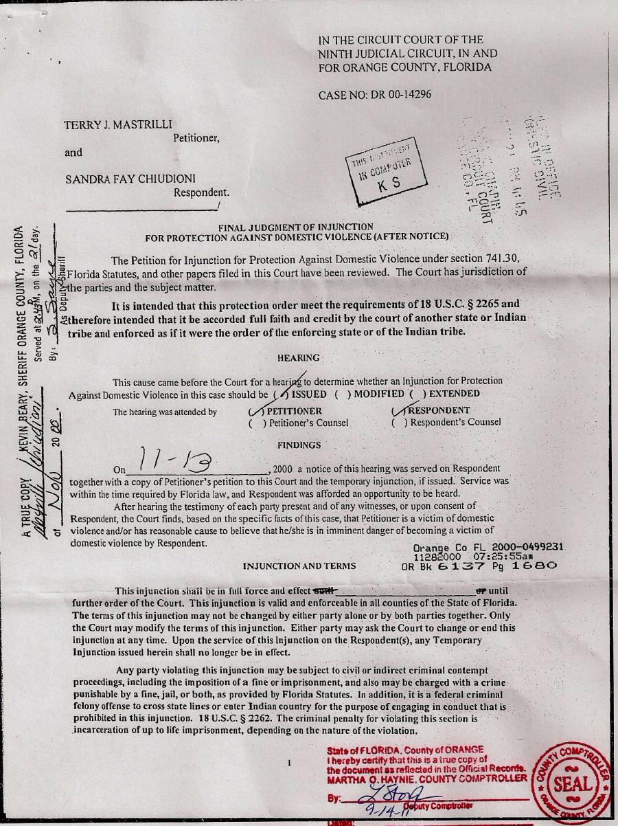  Sandra Chiudioni restraining order