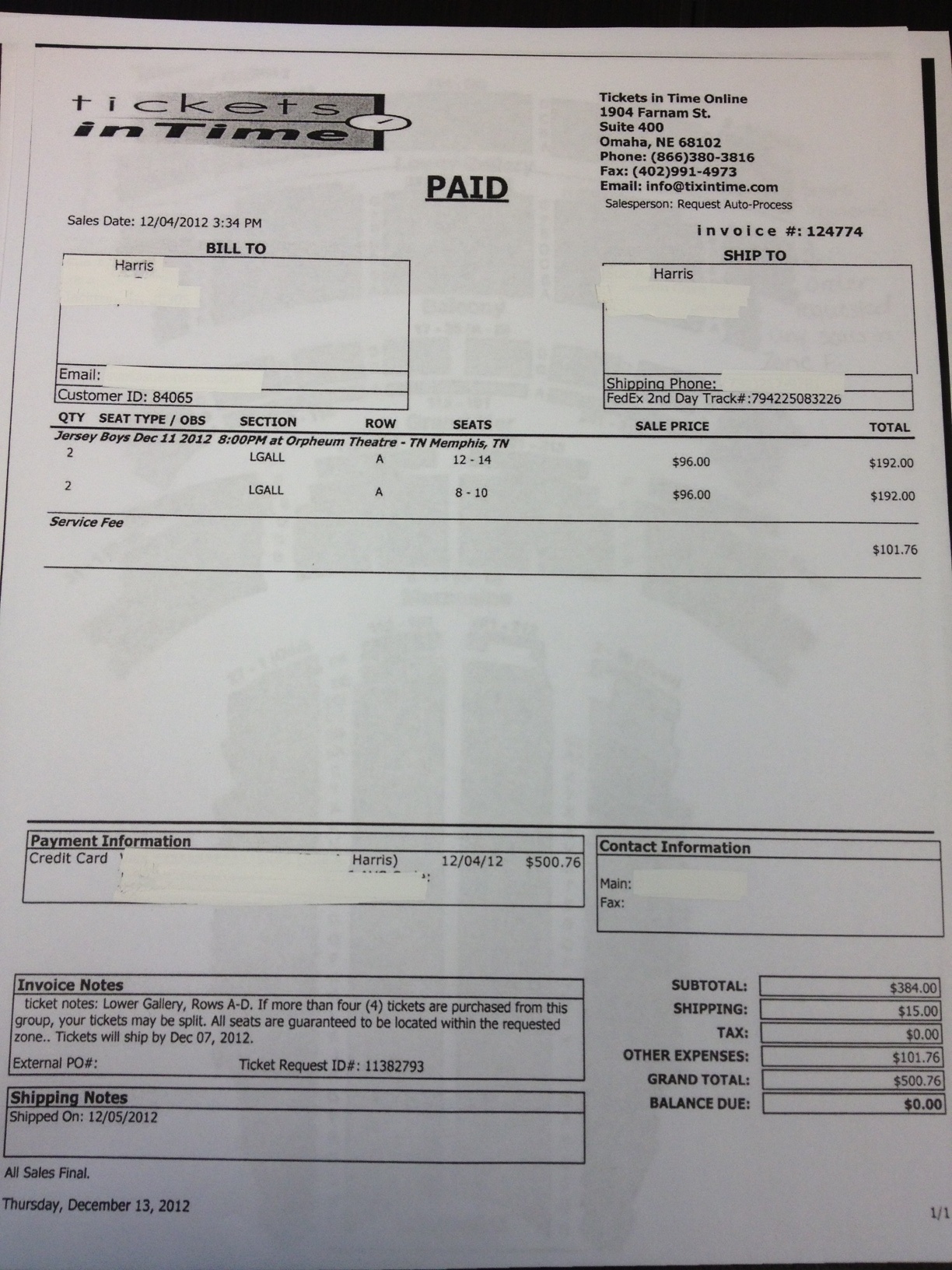 Harris Invoice 