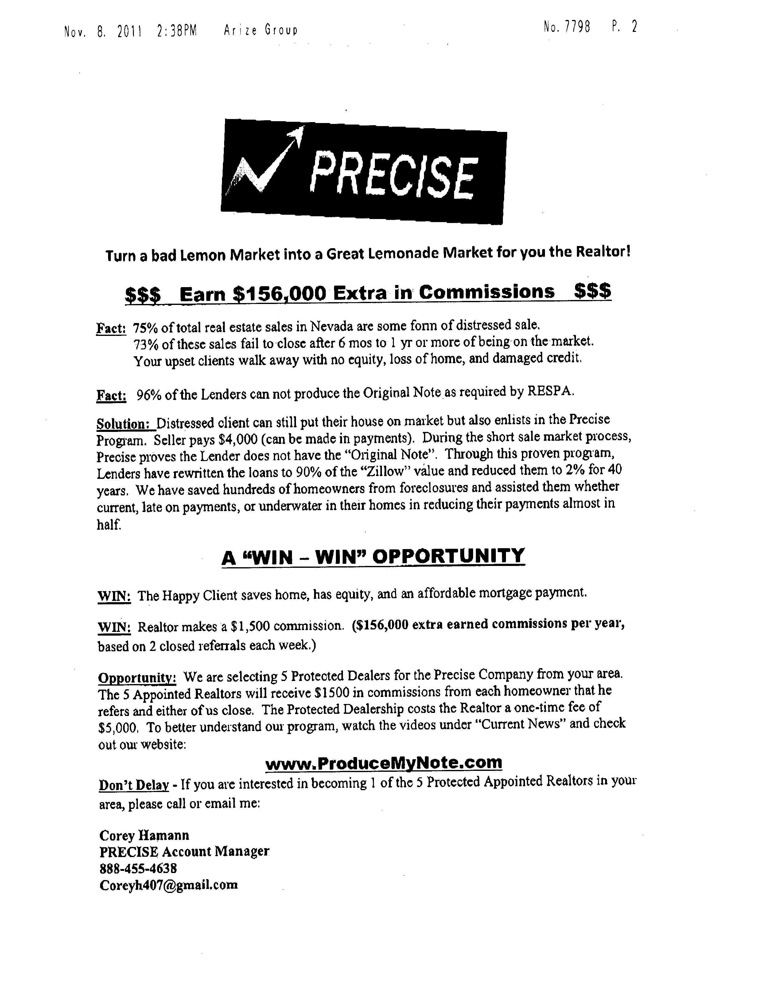Their promotional fax to real estate agents
