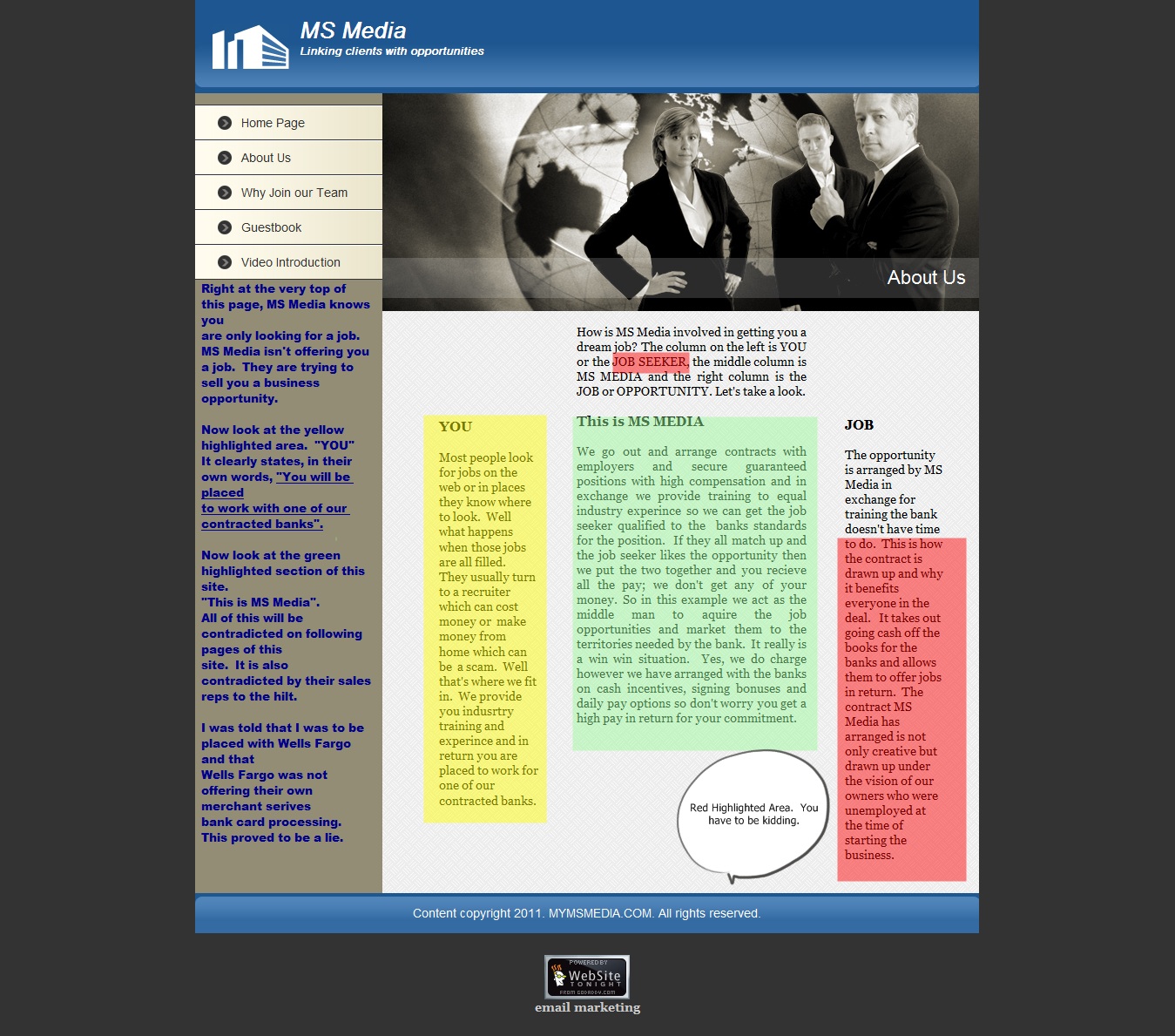  MS Media site before revamp with annotations 