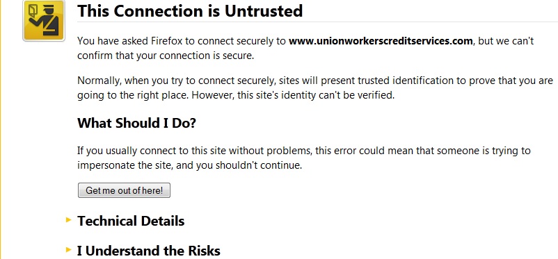 BS Union Workers Credit Services Firefox warning