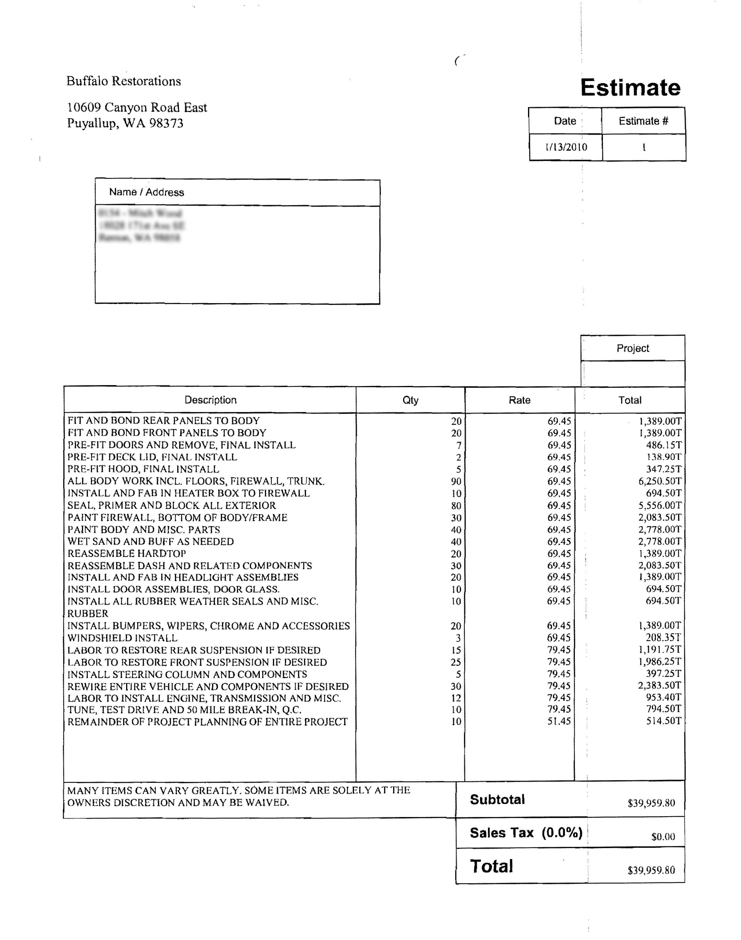 Written Estimate