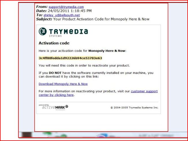 receipt for trymedia who claims they have no purchase using email address 
