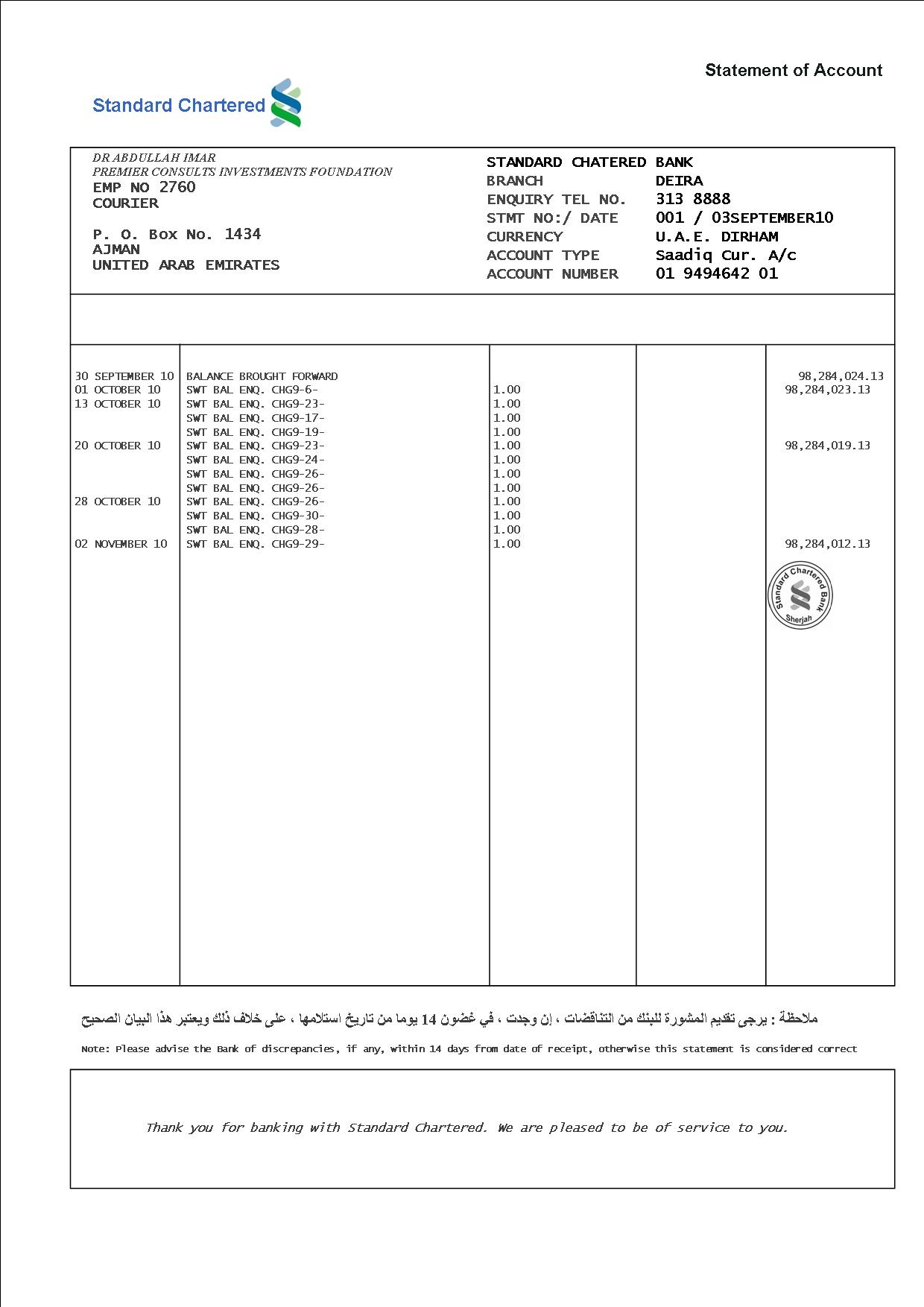 bogus bank statement he generated