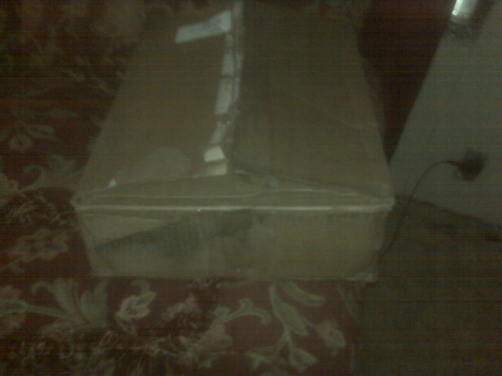 here is the packaged box, you cant tell from here but the laptop is sitting directly beneath the flaps and tape.  Notice the nice black crush marks on the side of the box
