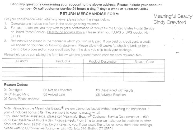 This is the return form. No return terms, or reference to any return terms, other than completing the form.