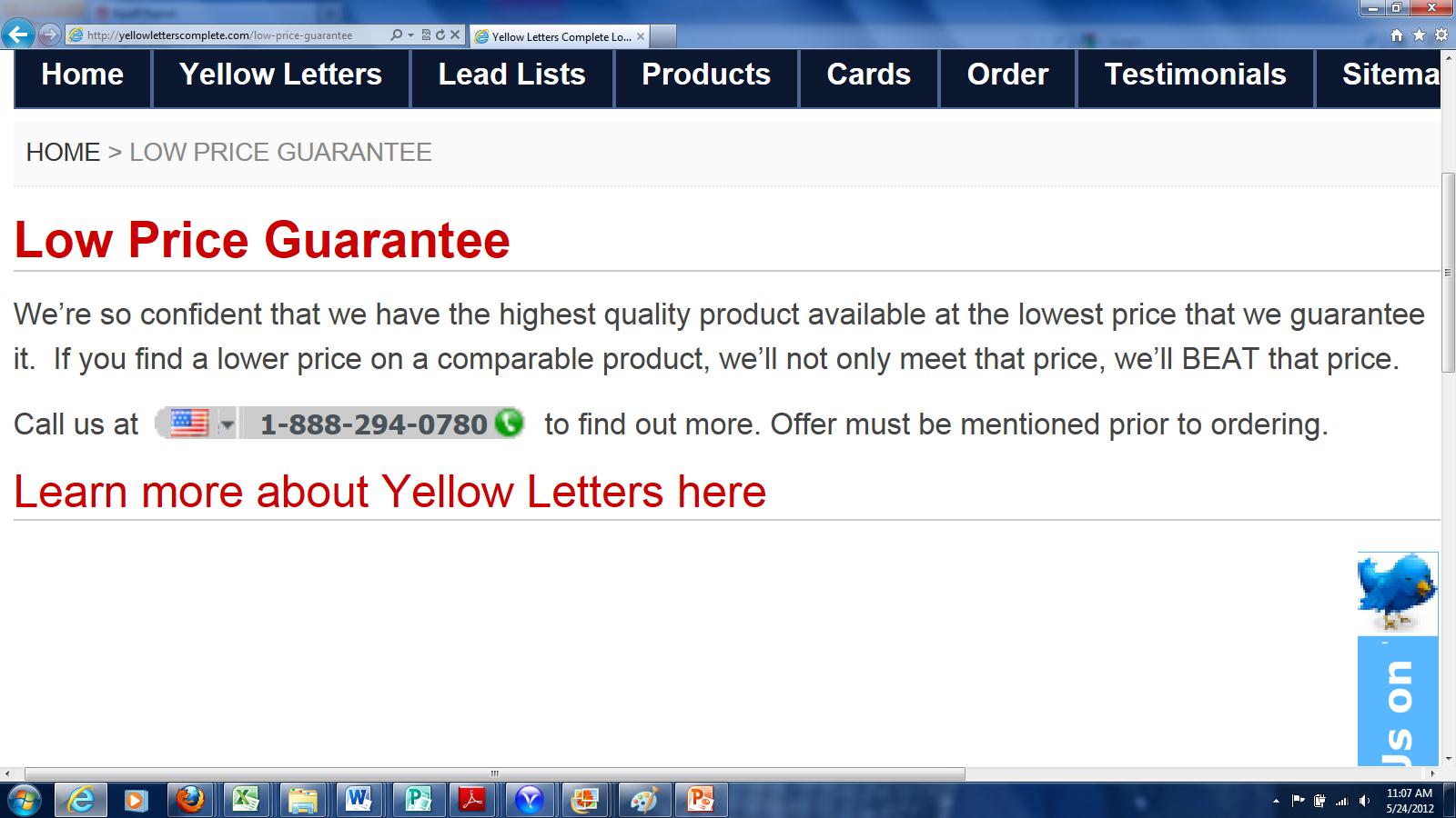 Screenshot of Low Price Guarantee on our website