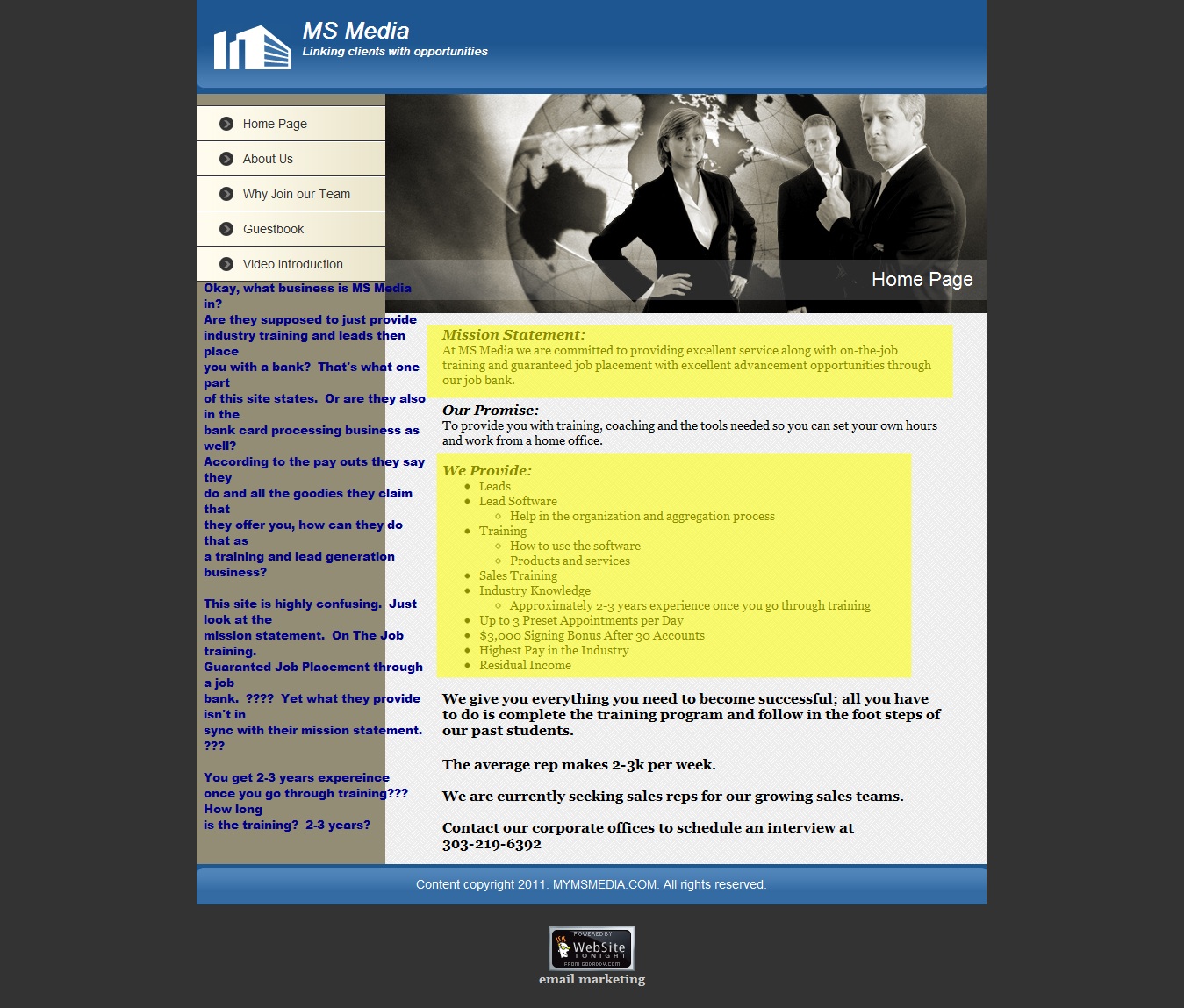 MS Media site before revamp with annotations