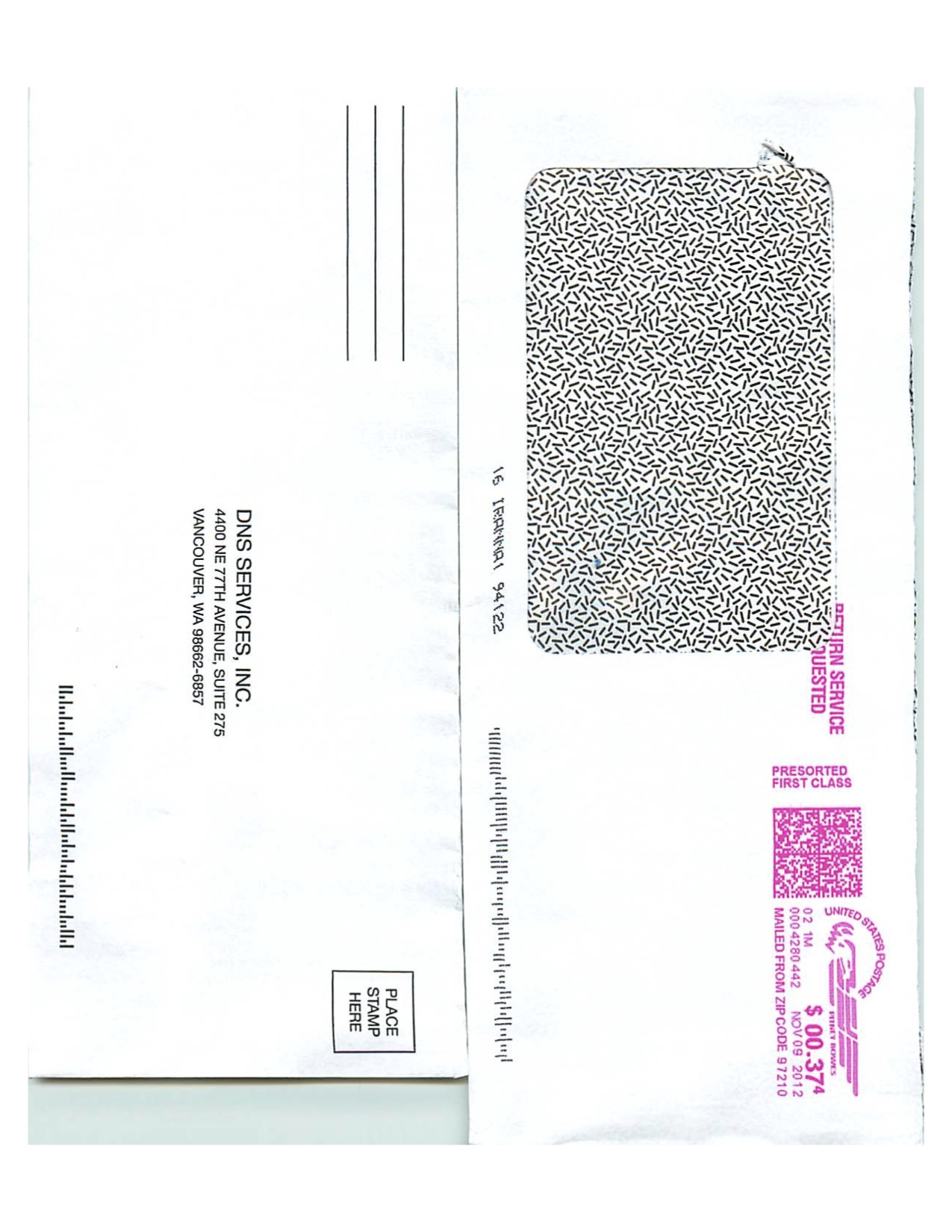 Envelope used for bogus invoice