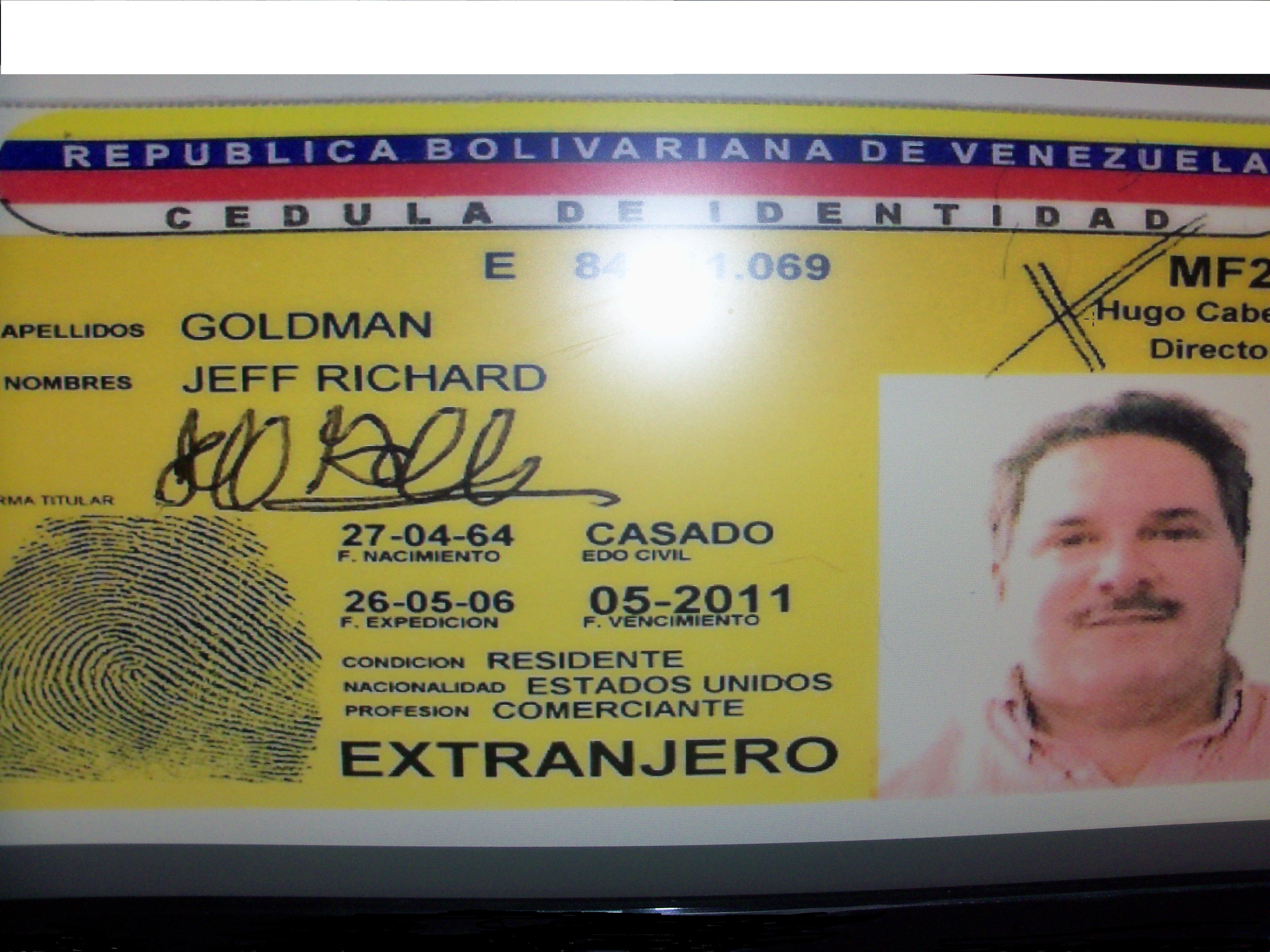 Jeff Goldman Venezuela Passport