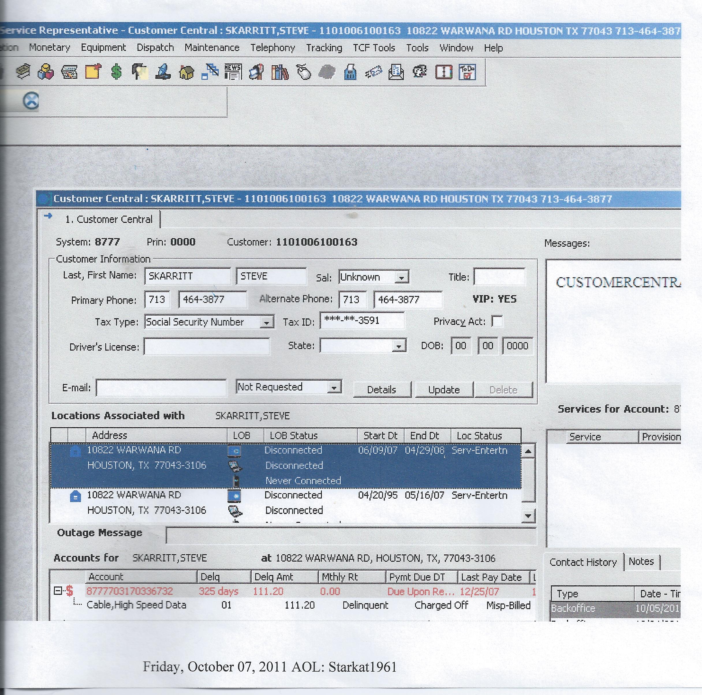 Comcast computer screen