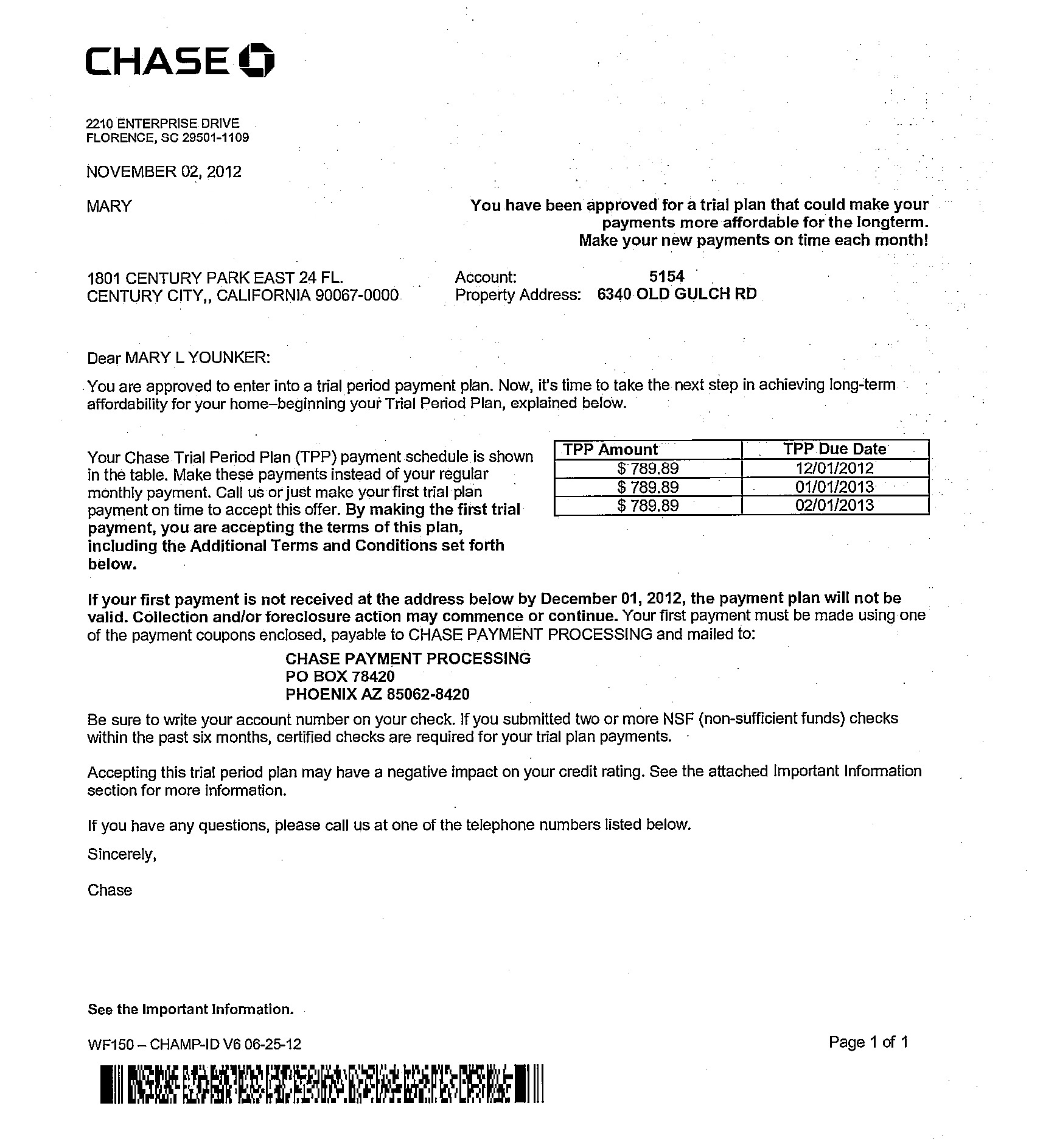 CHASE Loan Modification Approval