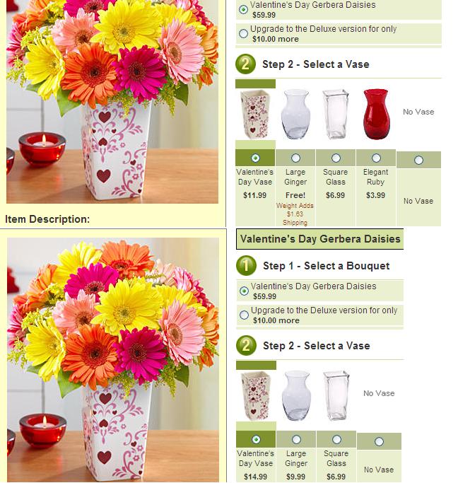 Screen Shot of 2 Different Vase Prices