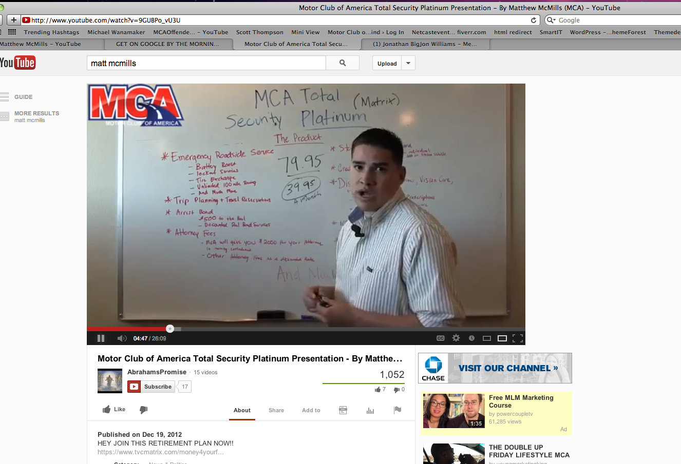 Matthew Renteria AKA Matthew Mcmills of MCA Motor Club of America and the company Internet Guru University. 