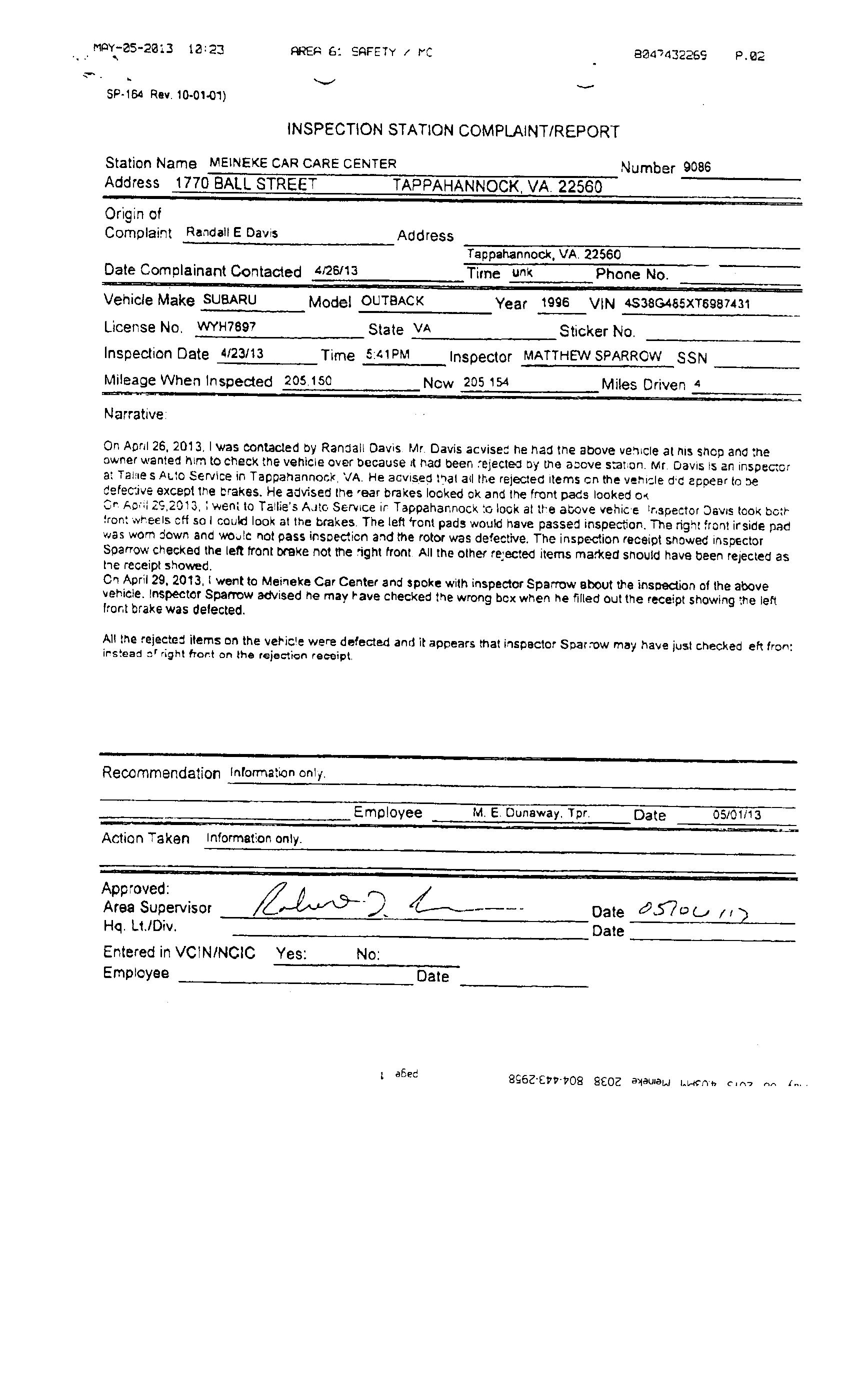 Report filed by Trooper M.E. Dunaway
