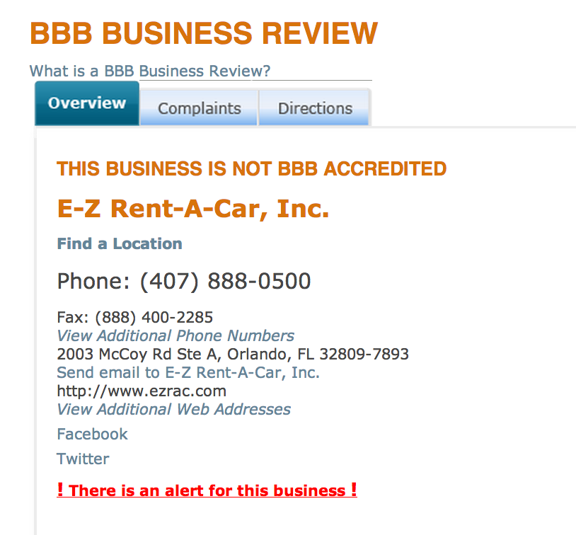 BBB Information about EZ Rent A Car