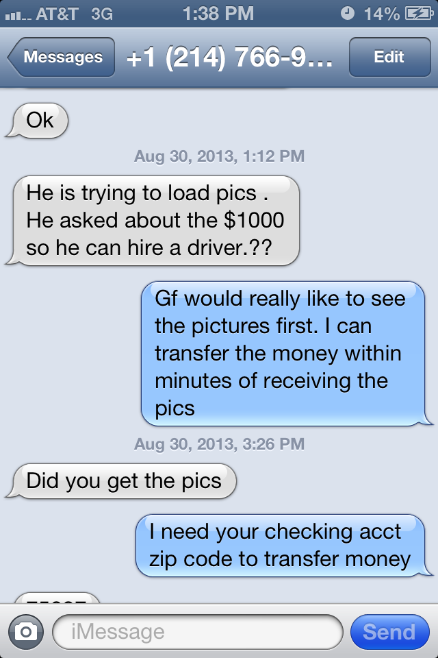 Here is where Mr. Mason asks for the deposit again stating that it is used to hire a driver for the seller. The seller to this date still doesn't have my deposit.