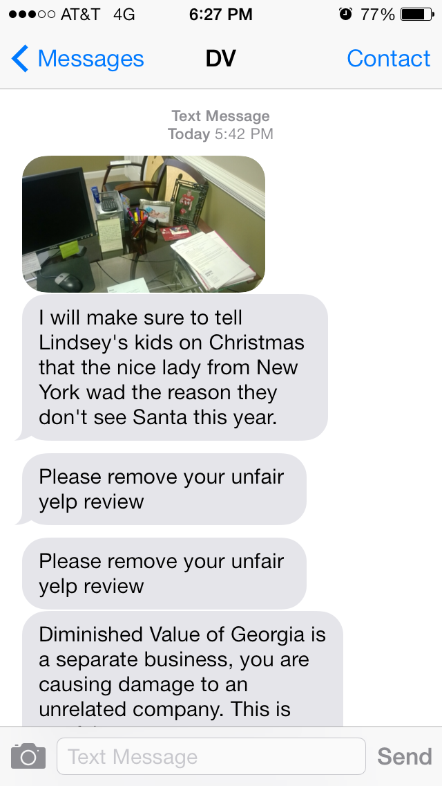 Snapshot of a text from Tony. Would a legitimate business man behave this way? Absurd.