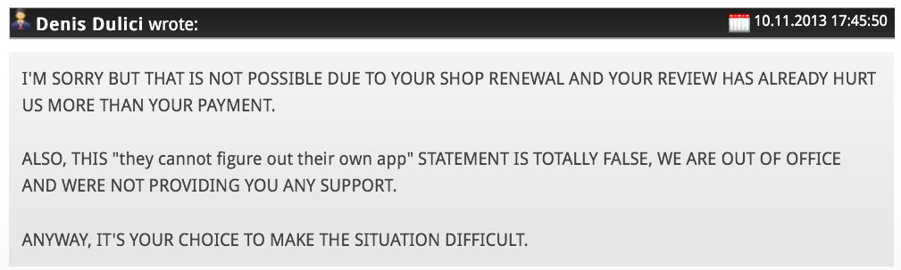 Refusal to issue refund after 4 days