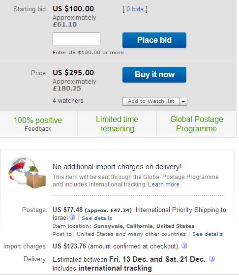 Something I would have liked to buy without being charged any b******* import fee by ebay because I wouldn't have to pay import/customs here.