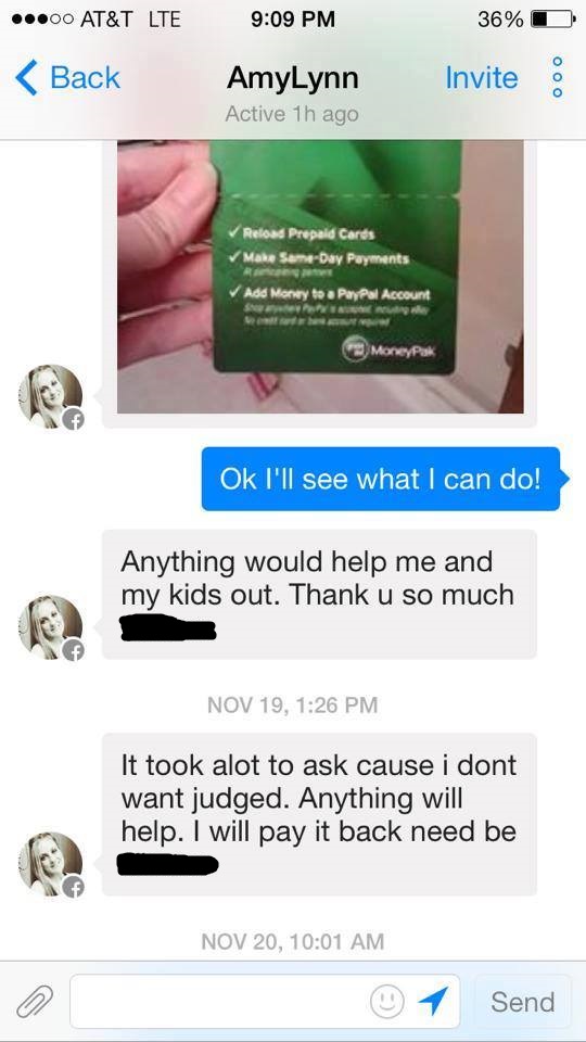 Message asking for a greendot card from another victim