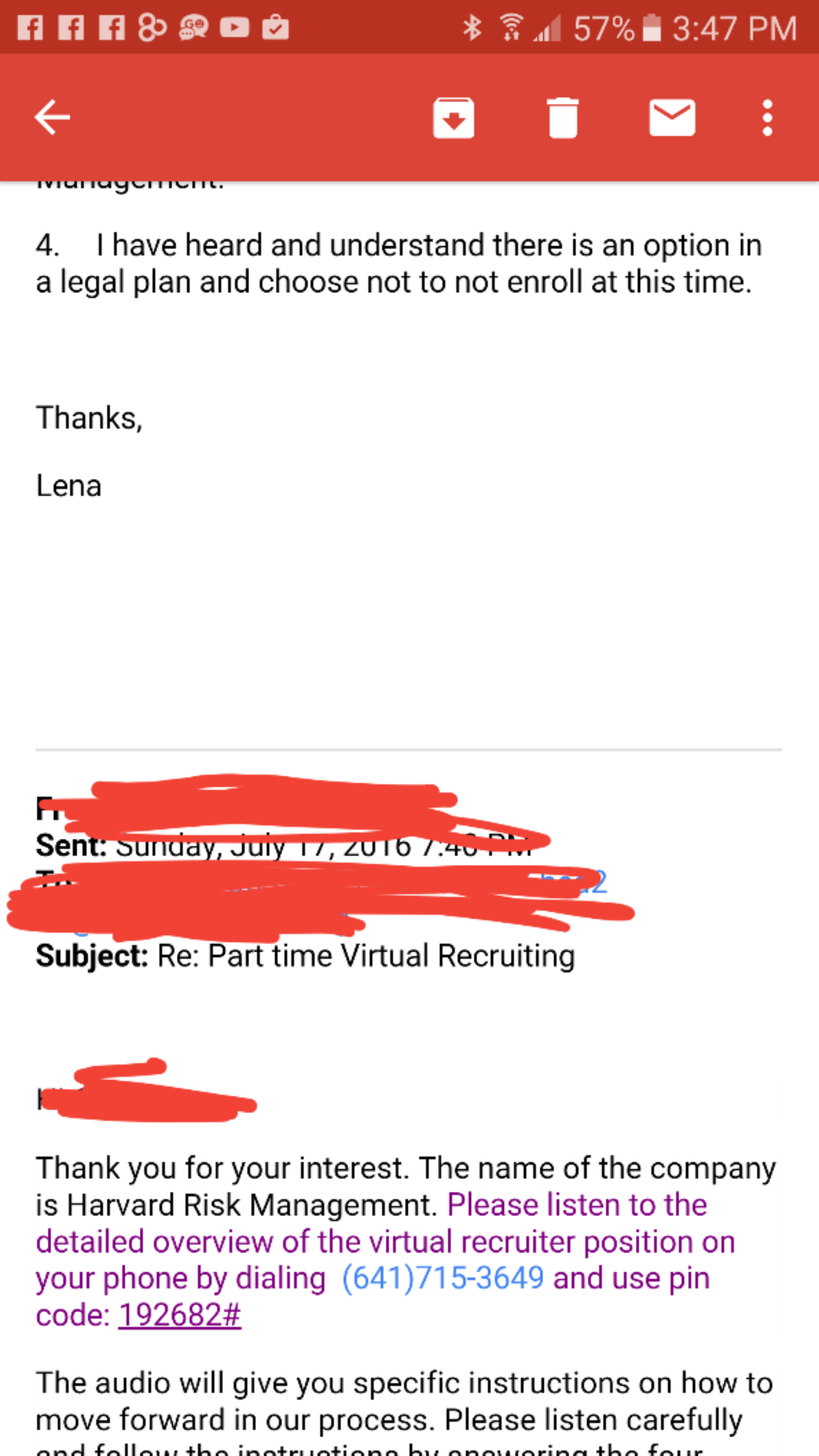 Email showing they moved forward with me despite my rejection.