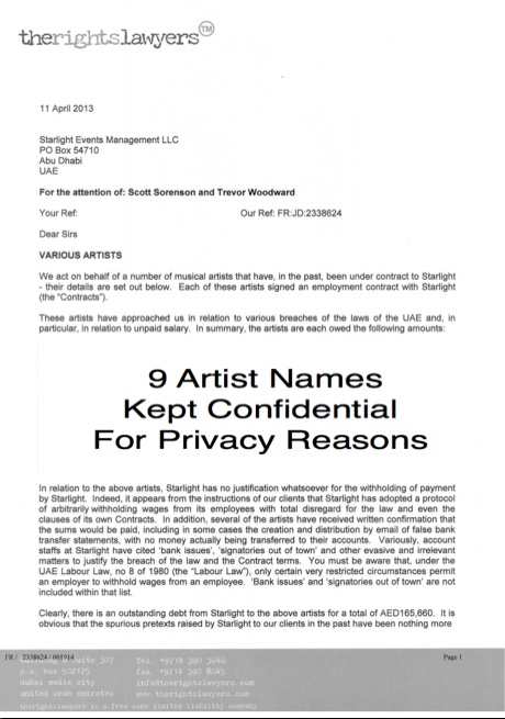 the letter from the lawyer to starlight events management, which they completely ignored.