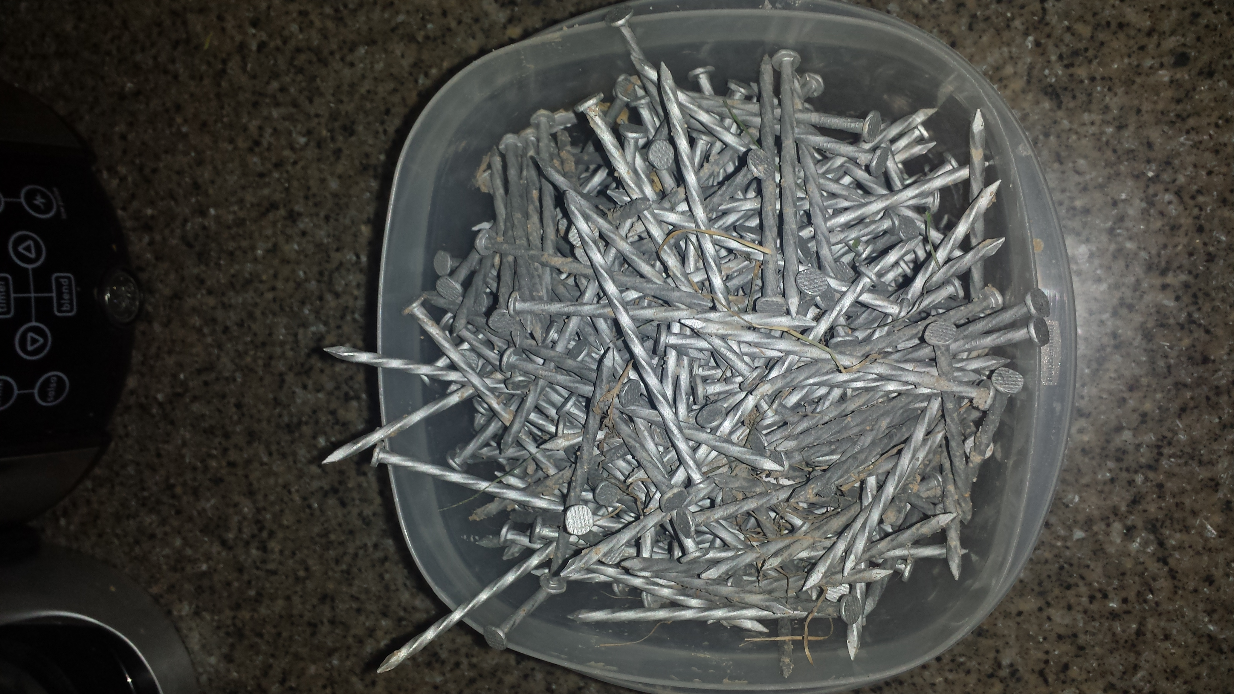 And so do these. My dog got a hold of this box of nails. it was real nice of them to leave their crap lying around. Their tools are still sitting outside.