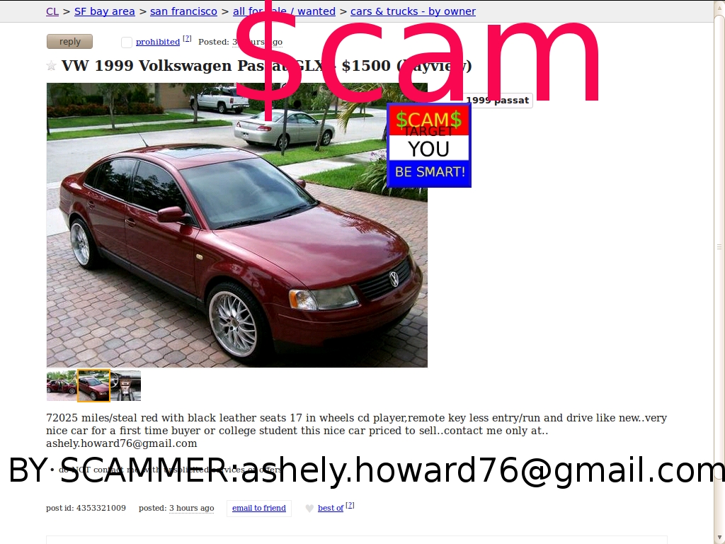  VW 1999 Volkswagen Passat GLX - $1500 by scammer : ashely.howard76@gmail.com - online vehicle shipping scam