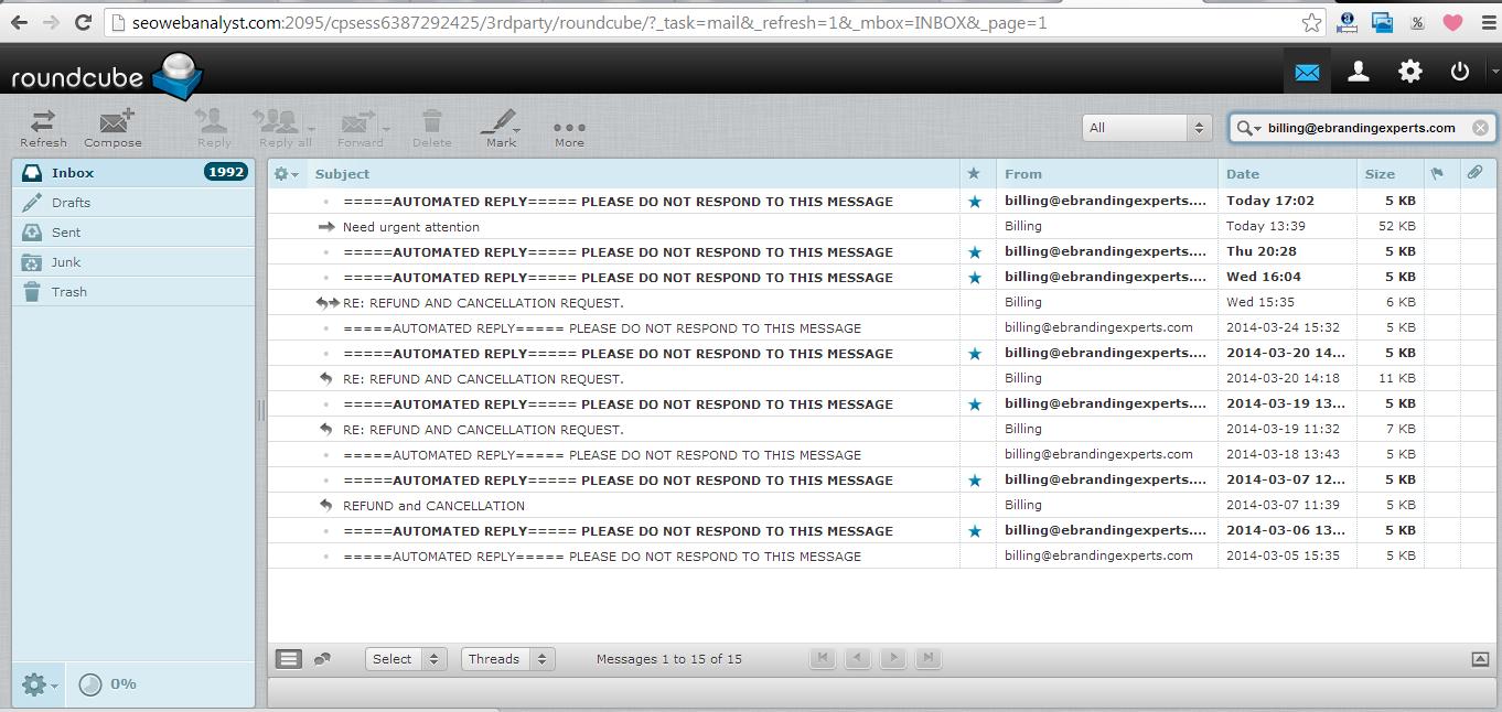 emails sent to e branding experts dating from the first incidence 7/3/2014 to show you how displeased I was with there services...I thought I could resolve the issue so I continued working but on  18/