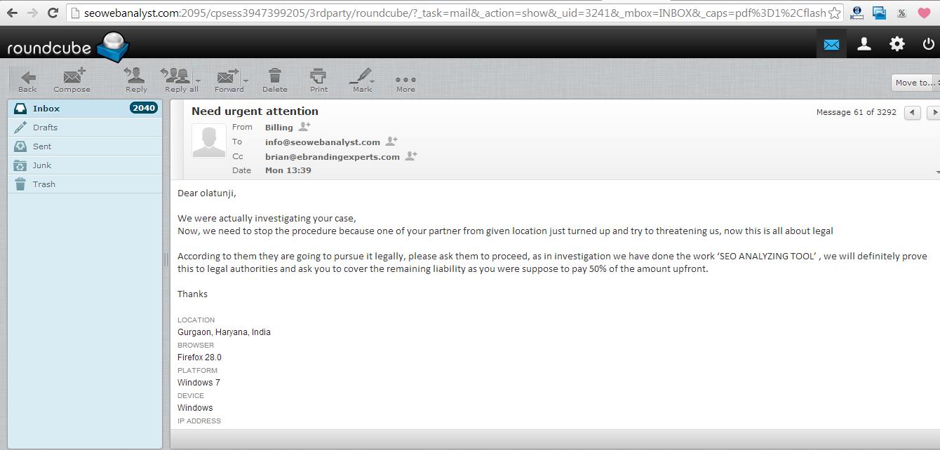 after this incidence ebranding experts mailed me with this mail to further make me finalize my belief of them as a fraud company and do not have intention of refunding me my money.