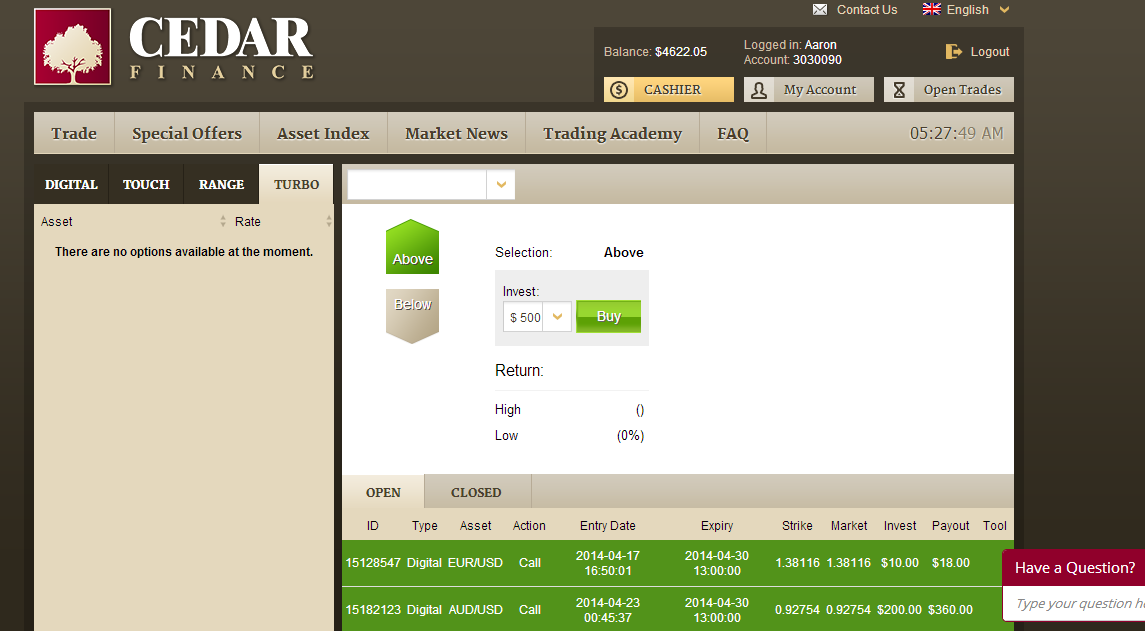 $500.00 is the only trade Cedar Finance will give me now for the highest risk trades? No more and no less. Disgusting.