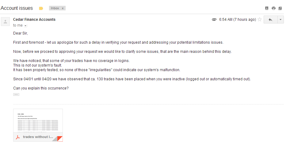 Cedar Finance finally contacted me over my account issue. Instead of helping me out, they accuse me of fraud. Just in time to pay me my $2,000.00 too. Hmmmm ....