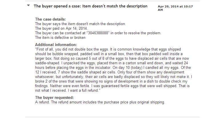 Mrs.Criswell's initial Complain in ebay