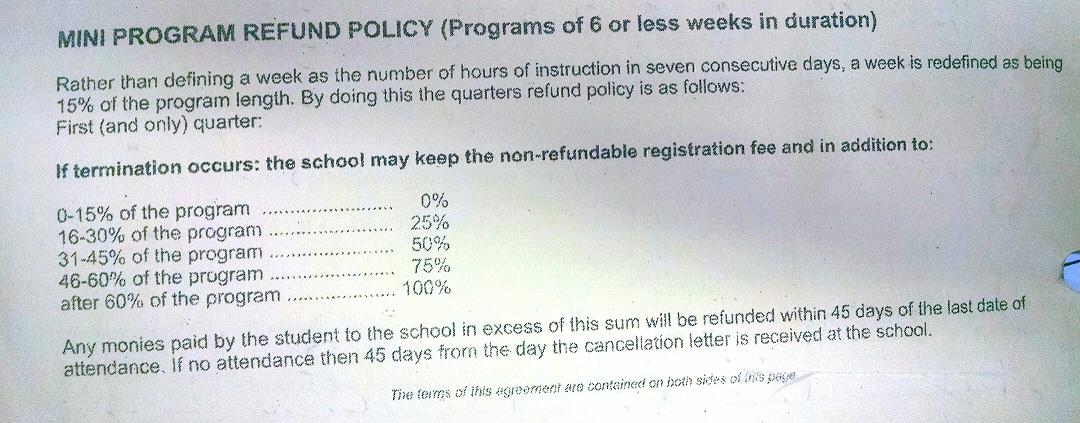 Refund policy, clear as crystal, on Mr. Soto's enrollment agreement.