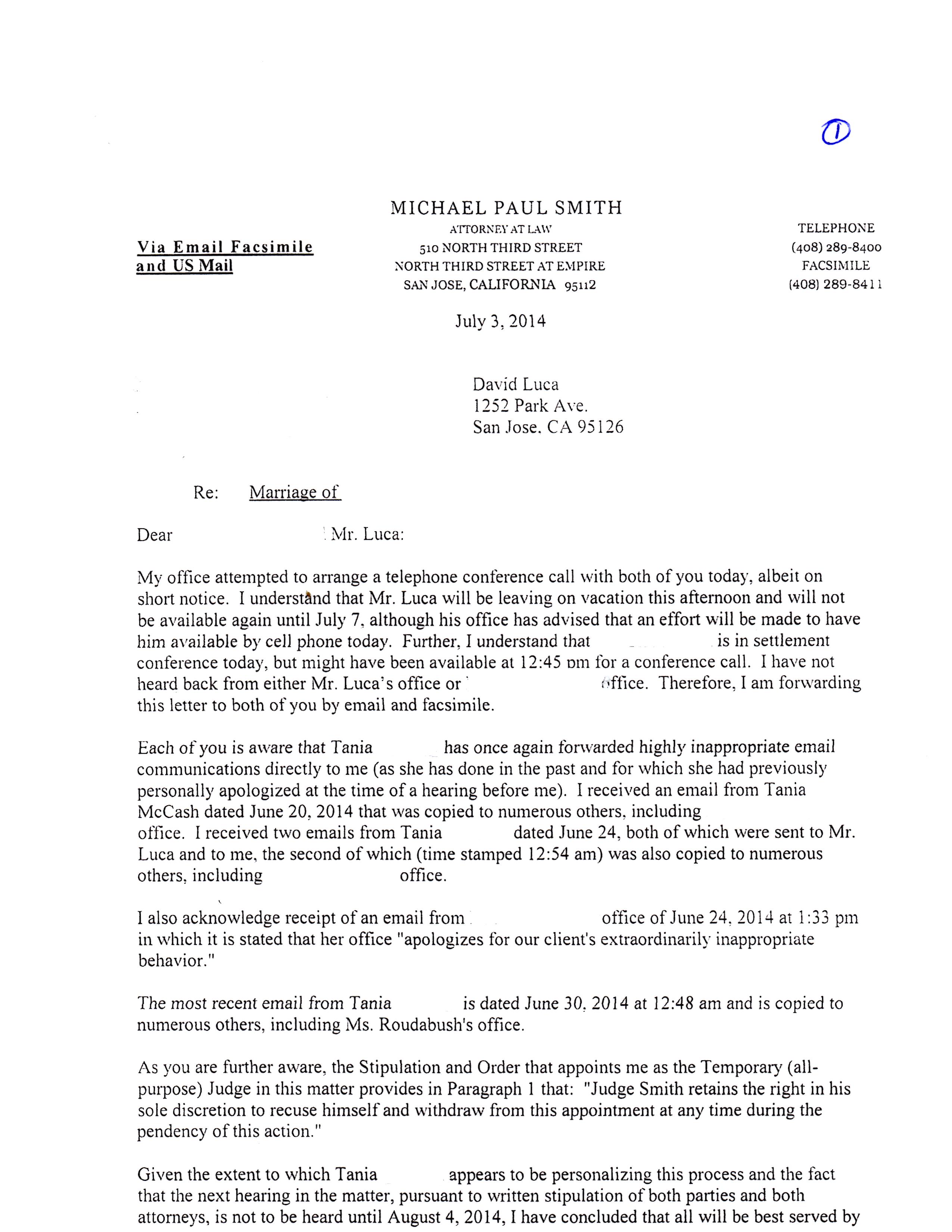 Letter from Judge Michael Smith
