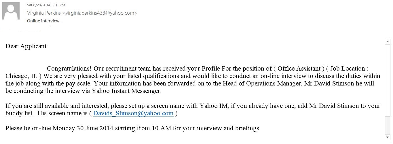 Bogus e-mail for job interview