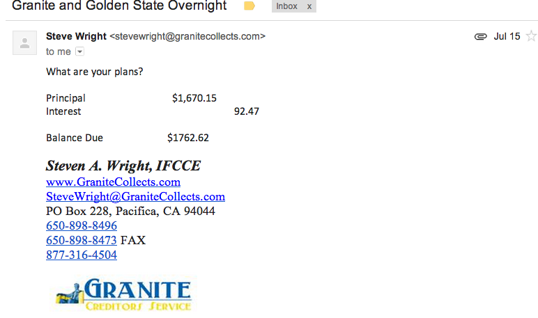 Steve (from Granite Creditors) email showing proof he was trying to rip me off!!