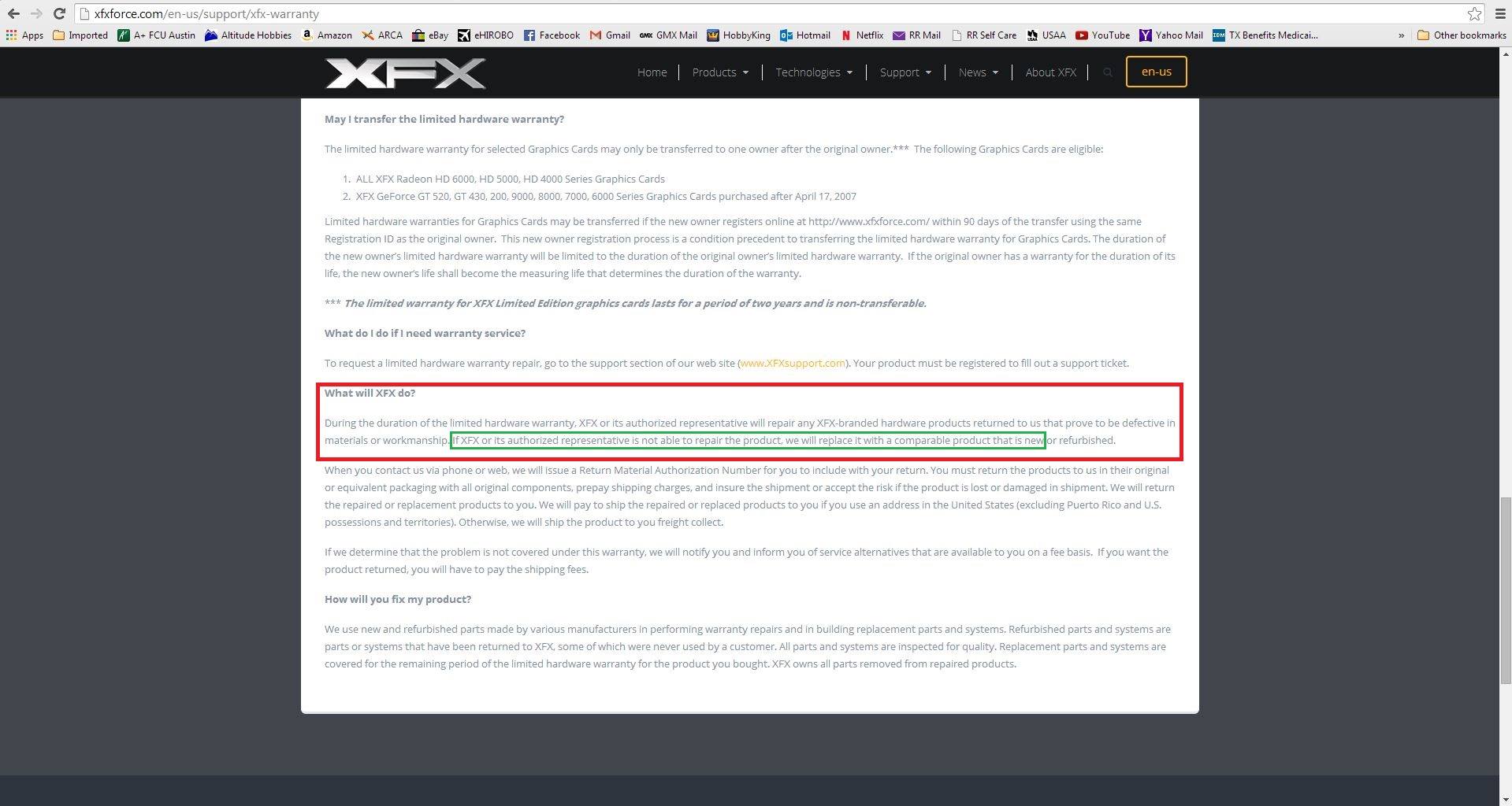 XFX Online Warranty Page Statement