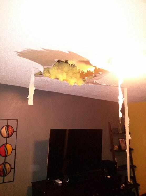 ceiling fell through because of the "great work" done on the A/C unit