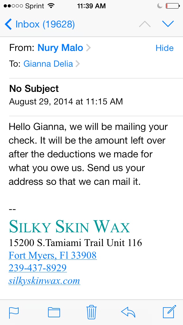 The email they sent. I'm owed a total of $622 commission and Nury thinks I owe her $400 from that. I never agreed to these deductions. She is a pushy employer who is on a power trip and has taken adva