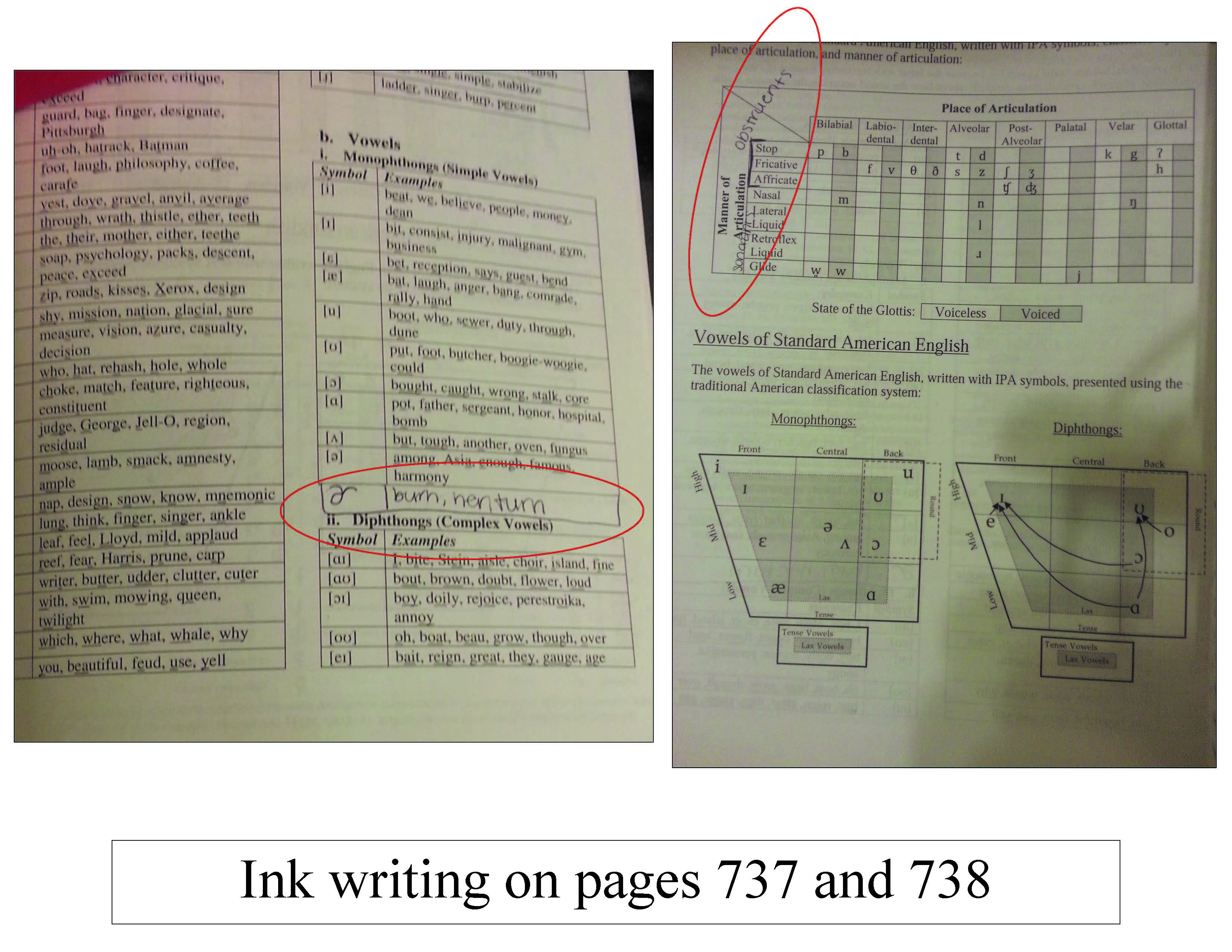 Ink writing on pages 737 and 738