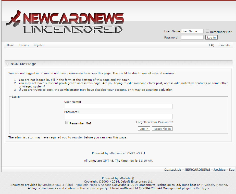 Screenshot of the Newcardnews website.