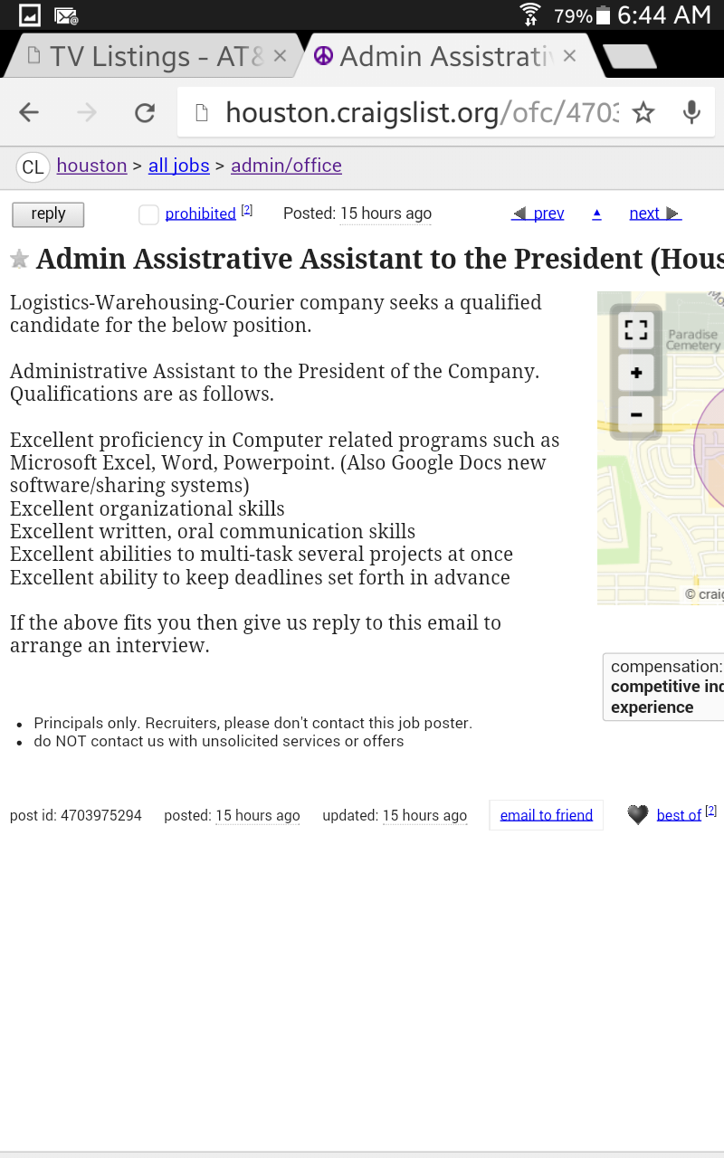 Screenshot of ad on Craigslist